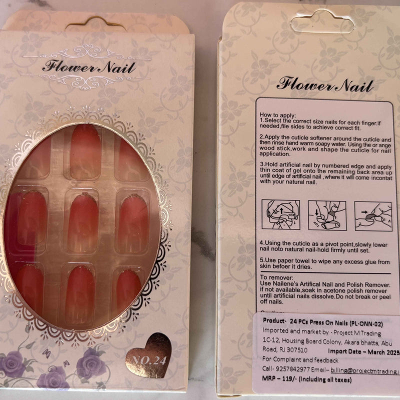 24 PCs Press-on Nails Set - Stylish & Easy Application - Project M Shop