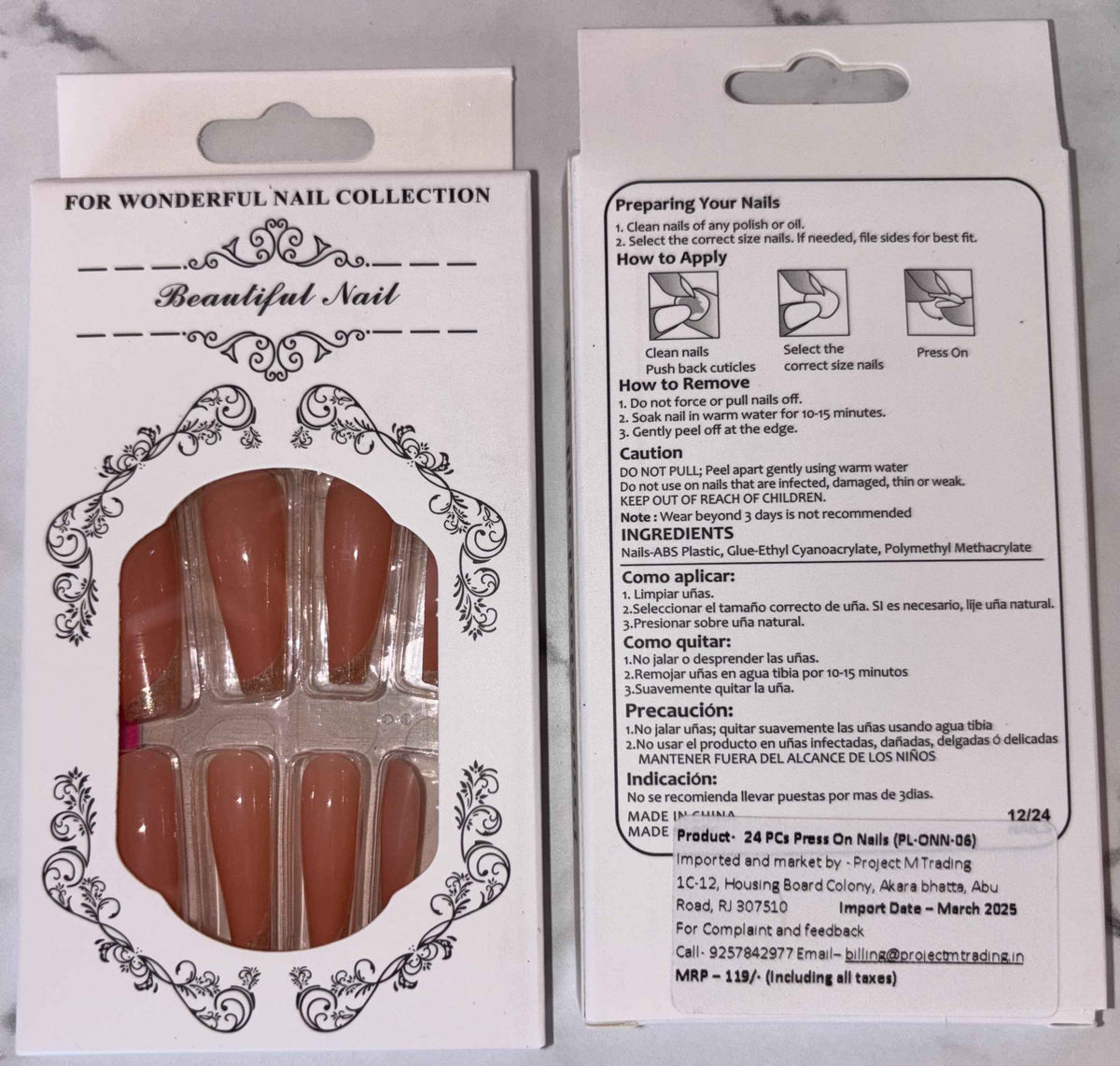 24 PCs Press-On Nails Set – Allergy-Friendly Nail Kit