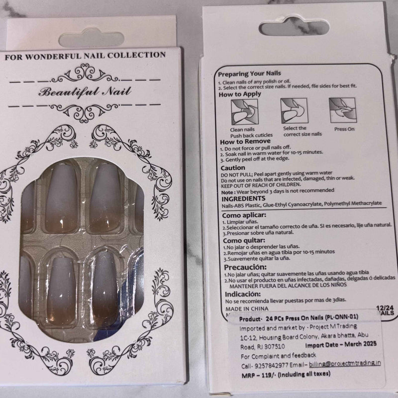 24 PCs Press-on Nails Set - SKU-PL-ONN-01 for Easy DIY Nail Art - Project M Shop