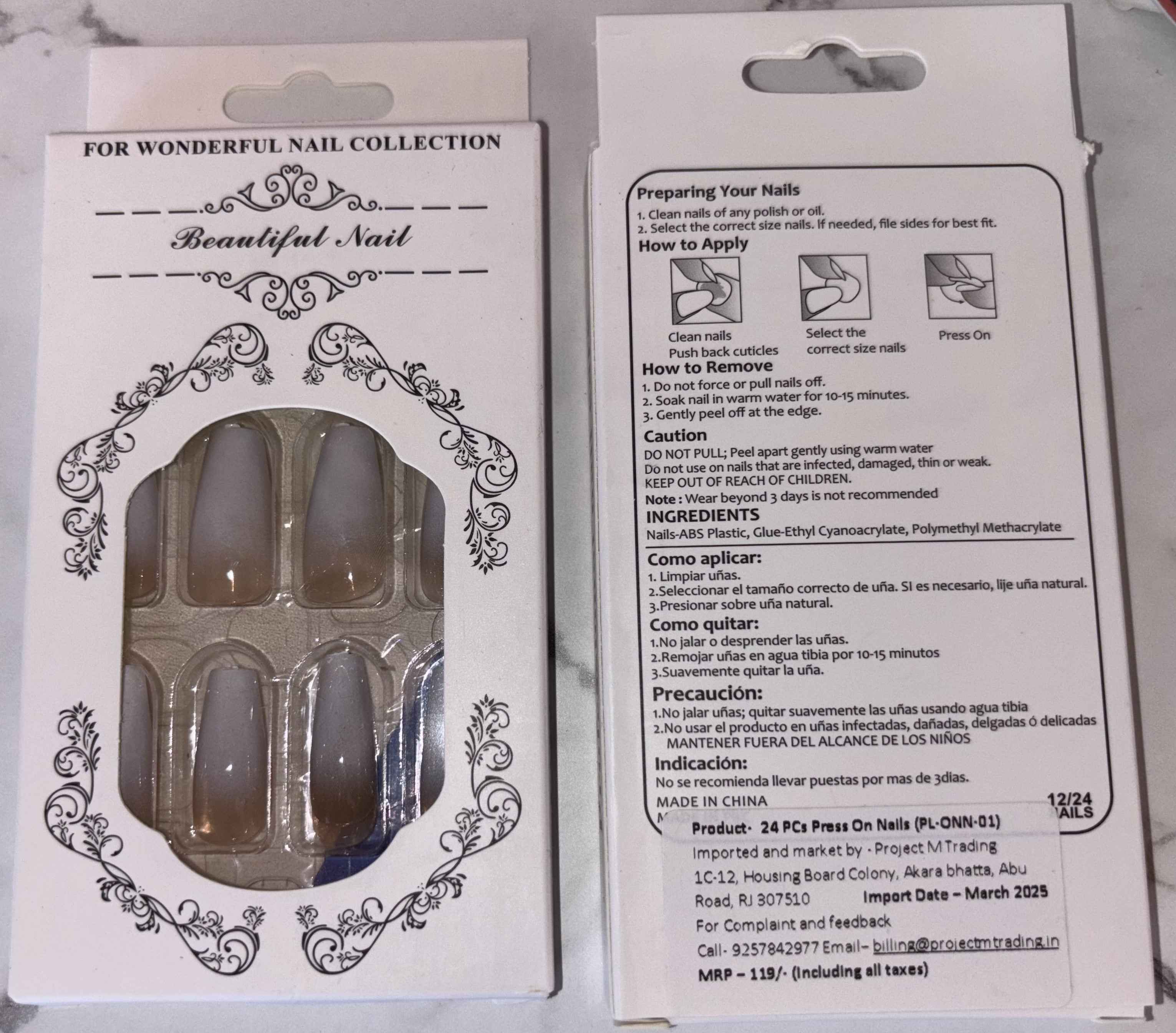 24 PCs Press-on Nails Set - SKU-PL-ONN-01 for Easy DIY Nail Art - Project M Shop