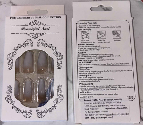 24 PCs Press-on Nails Set - SKU-PL-ONN-01 for Easy DIY Nail Art - Project M Shop