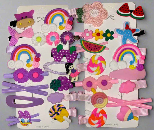 Set of 2 Cartoon Hair Clips for Girls - 14 Pcs Cute Cartoon Barrettes Hairgrips Accessories Gift Set - Random Design - Project M Shop