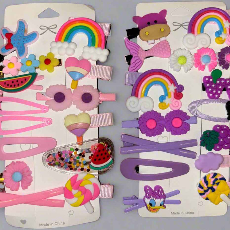 Set of 2 Cartoon Hair Clips for Girls - 14 Pcs Cute Cartoon Barrettes Hairgrips Accessories Gift Set - Random Design - Project M Shop