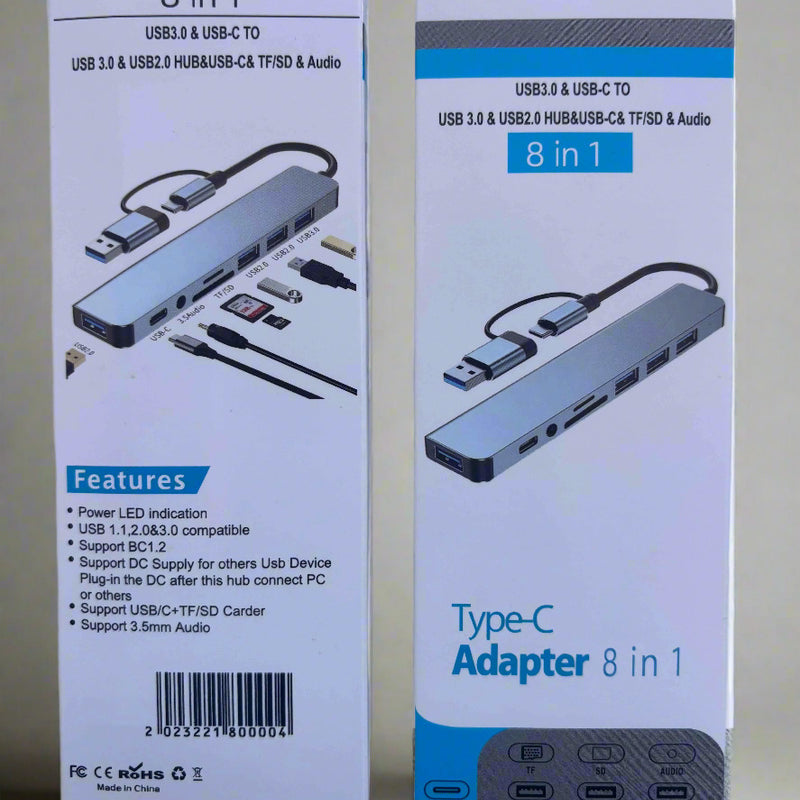Cantell USB Multiport Hub 8 in 1 Dock with TF/PD Reading, USB 3.5mm Audio, and Type C Support - Project M Shop