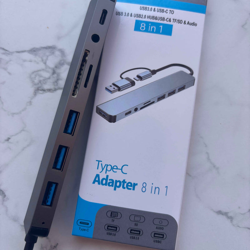 Cantell USB Multiport Hub 8 in 1 Dock with TF/PD Reading, USB 3.5mm Audio, and Type C Support - Project M Shop