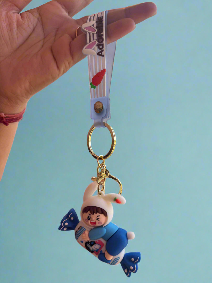 Rabbit Boy 3D PVC Keychain – Cute Bag Charm & Collectible