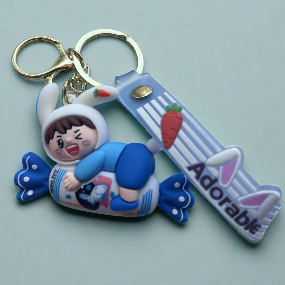 Rabbit Boy 3D PVC Keychain – Cute Bag Charm & Collectible