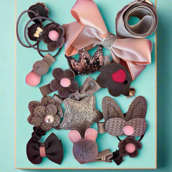 Light Grey Hair Clip Set - 18 Pcs Cute Accessories - Project M Shop