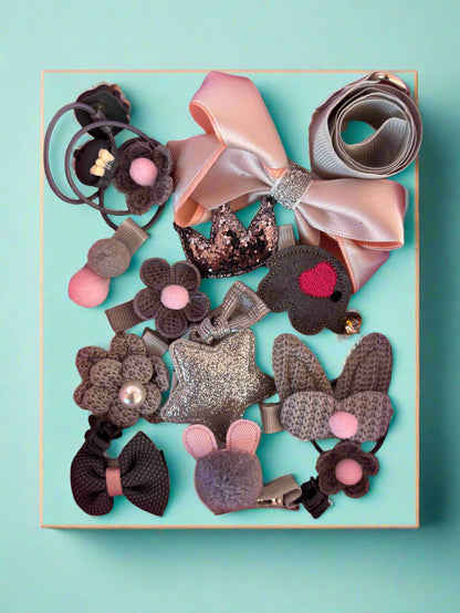 Light Grey Hair Clip Set - 18 Pcs Cute Accessories - Project M Shop