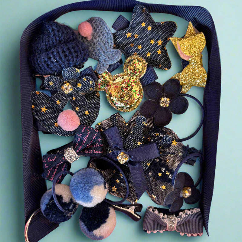 Navy Blue Hair Clip Set - 18 Pcs Cute Accessories for Stylish Hair - Project M Shop