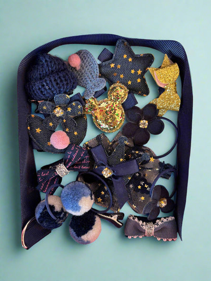 Navy Blue Hair Clip Set - 18 Pcs Cute Accessories for Stylish Hair - Project M Shop