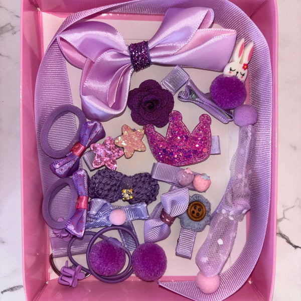 Purple Hair Clip Accessories Set - 18 Pcs Cute Hair Clips - Project M Shop