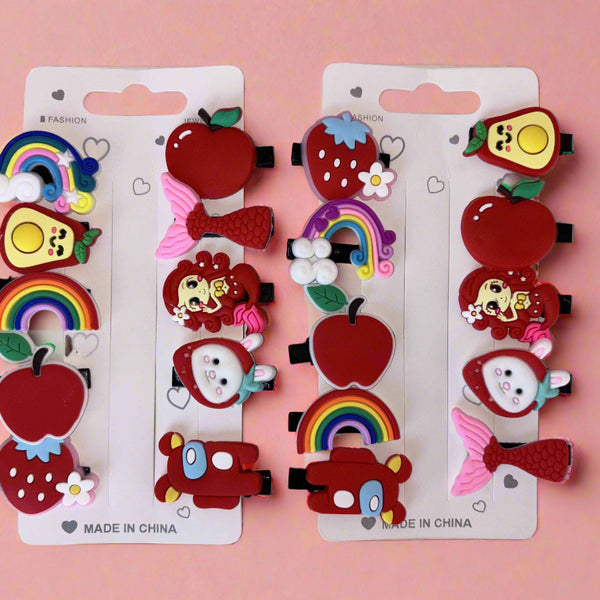 Set of 2 Red Apple Mermaid Hair Clips for Girls - Project M Shop
