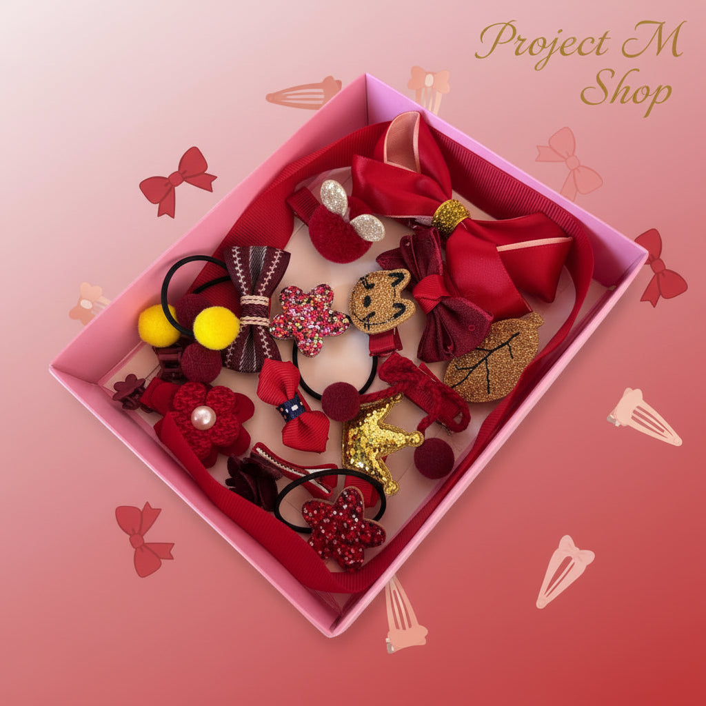 Red Hair Clip Set - 18 Pcs Cute Accessories for Stylish Hair - Project M Shop