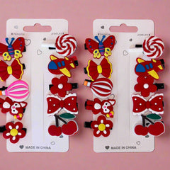 Set of 2 Red Cherry Hair Clips for Girls - 10 PCs Hair Clip Set - Project M Shop