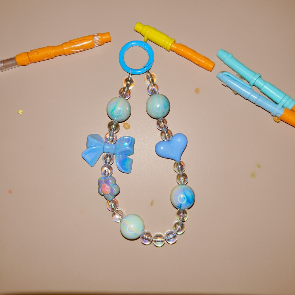Blue Heart Hair Tie & Bag Charm – 2-in-1 Accessory