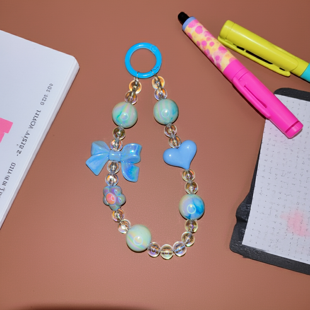 Blue Heart Hair Tie & Bag Charm – 2-in-1 Accessory