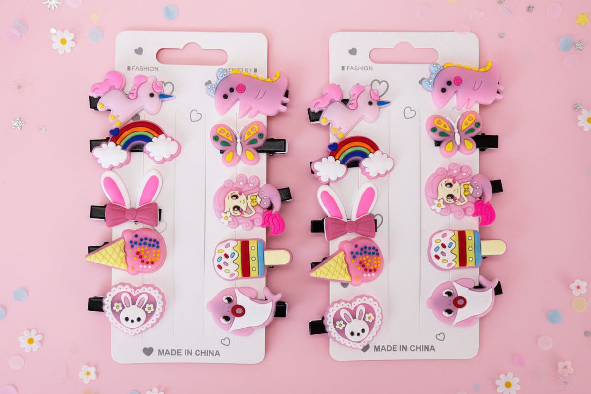 Shark & Ice-Cream Hair Clips – 10 PCs Fun Mix Set