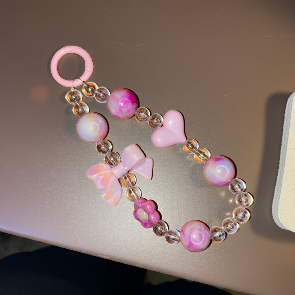 Pink Heart Hair Tie & Bag Charm – 2-in-1 Accessory