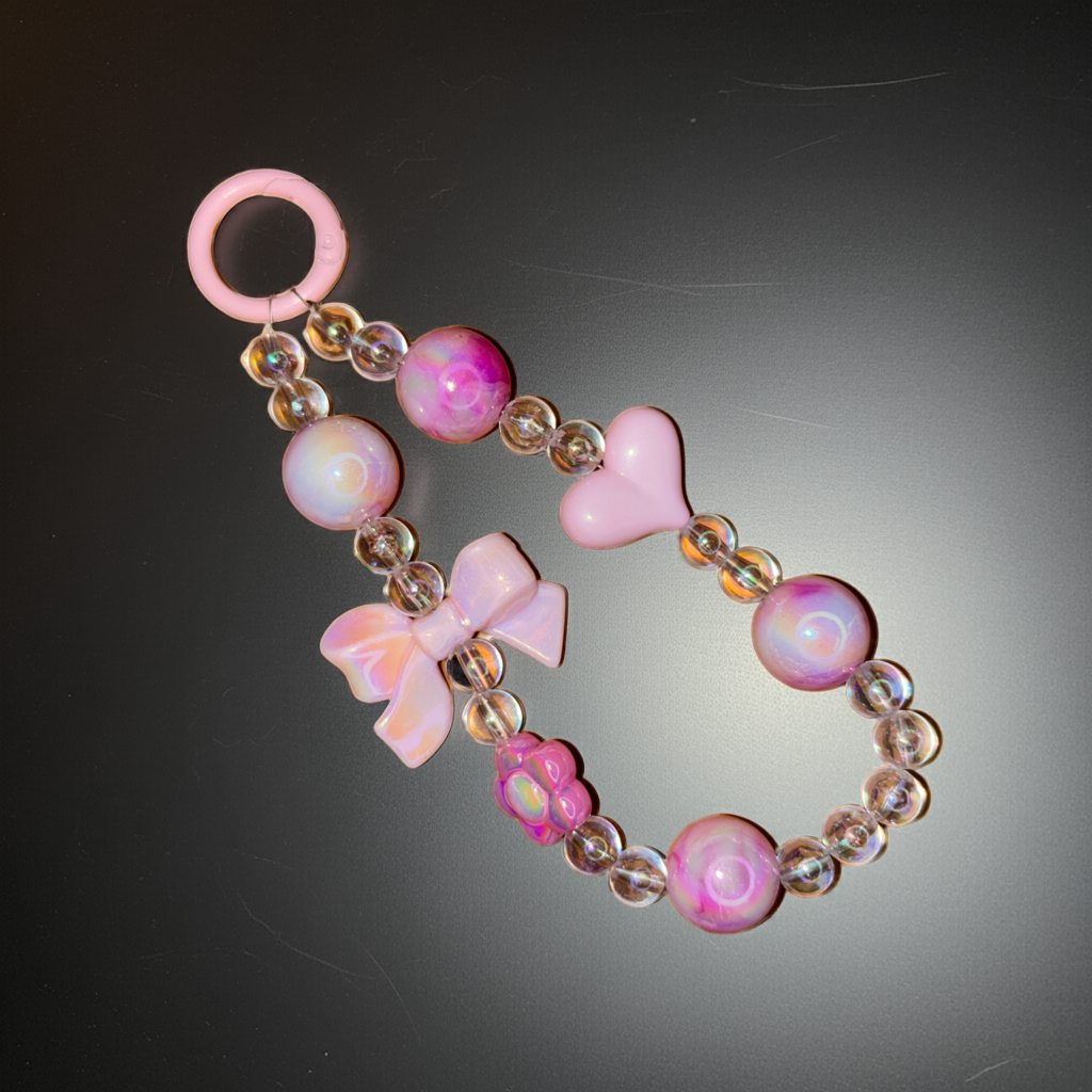 Pink Heart Hair Tie & Bag Charm – 2-in-1 Accessory
