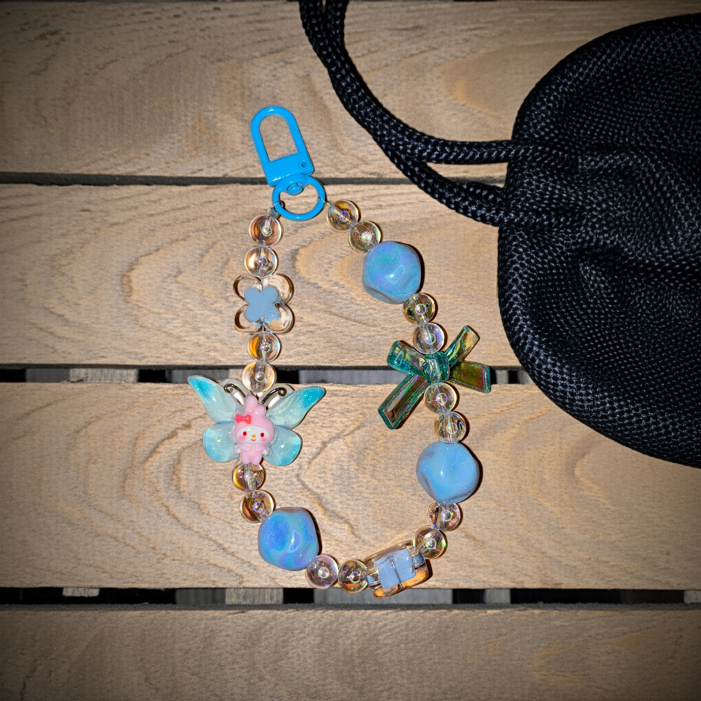 Blue & Pink Wing Beads Charm – Two-Tone Bag Accessory