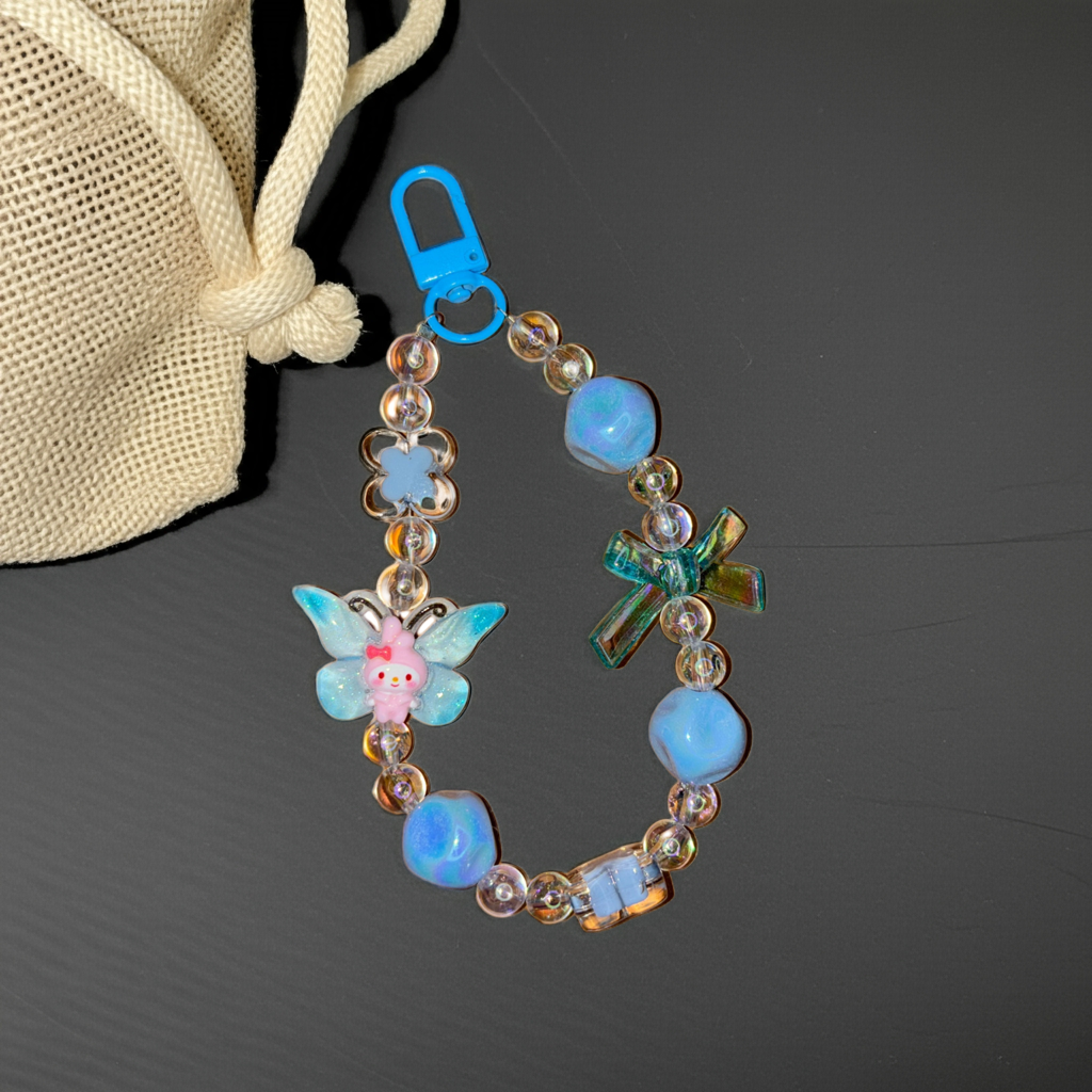 Blue & Pink Wing Beads Charm – Two-Tone Bag Accessory