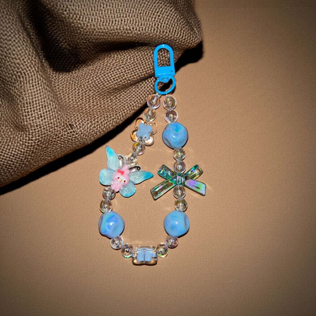 Blue & Pink Wing Beads Charm – Two-Tone Bag Accessory