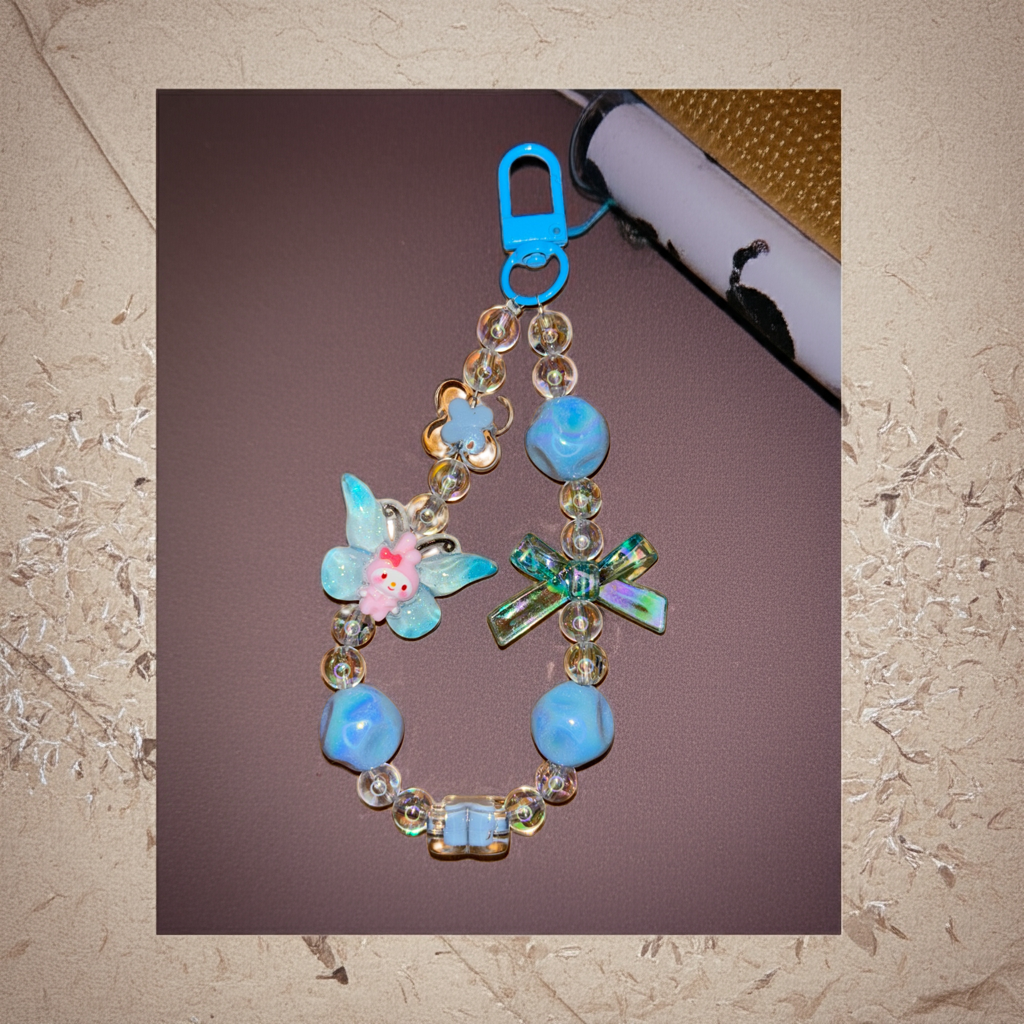 Blue & Pink Wing Beads Charm – Two-Tone Bag Accessory