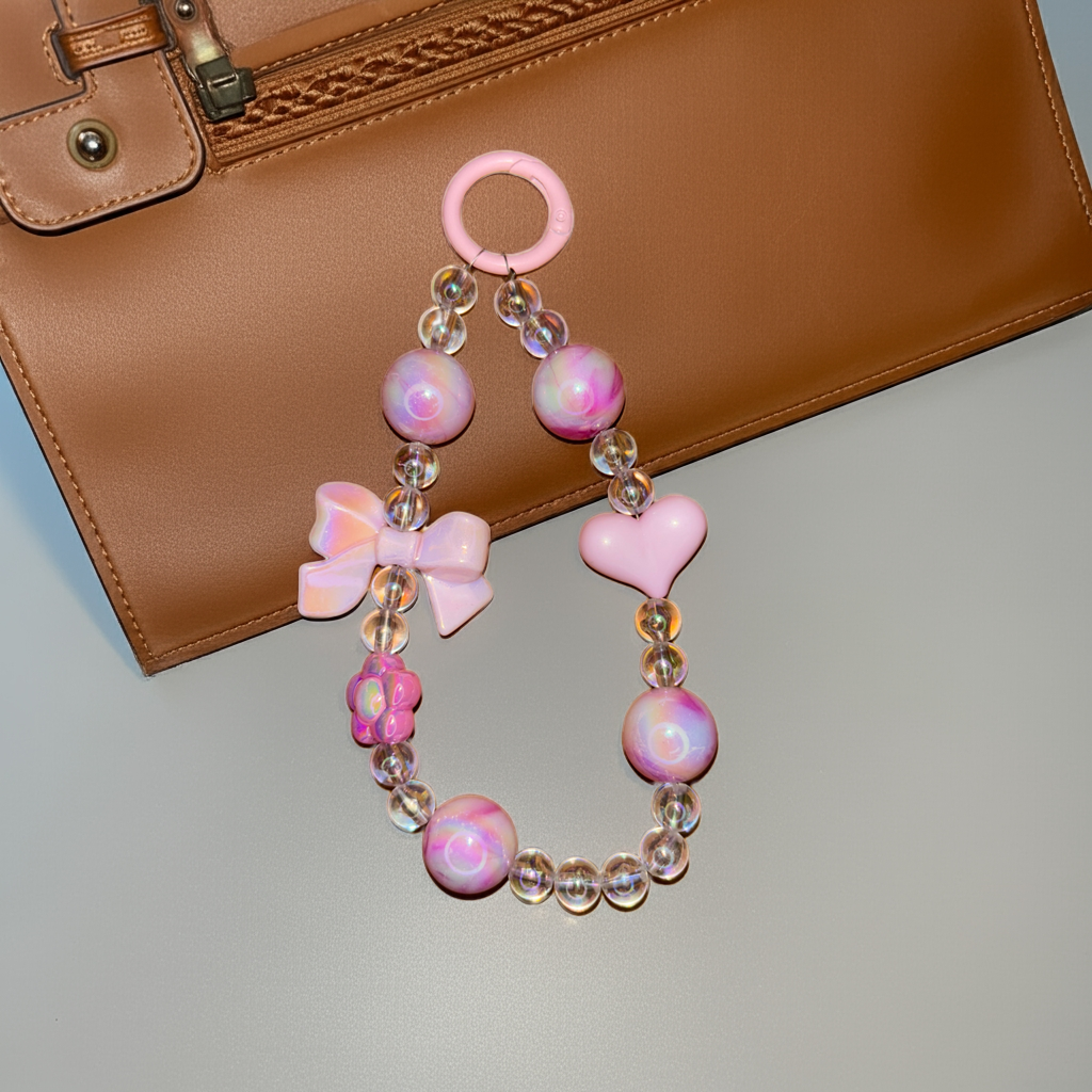Pink Heart Hair Tie & Bag Charm – 2-in-1 Accessory