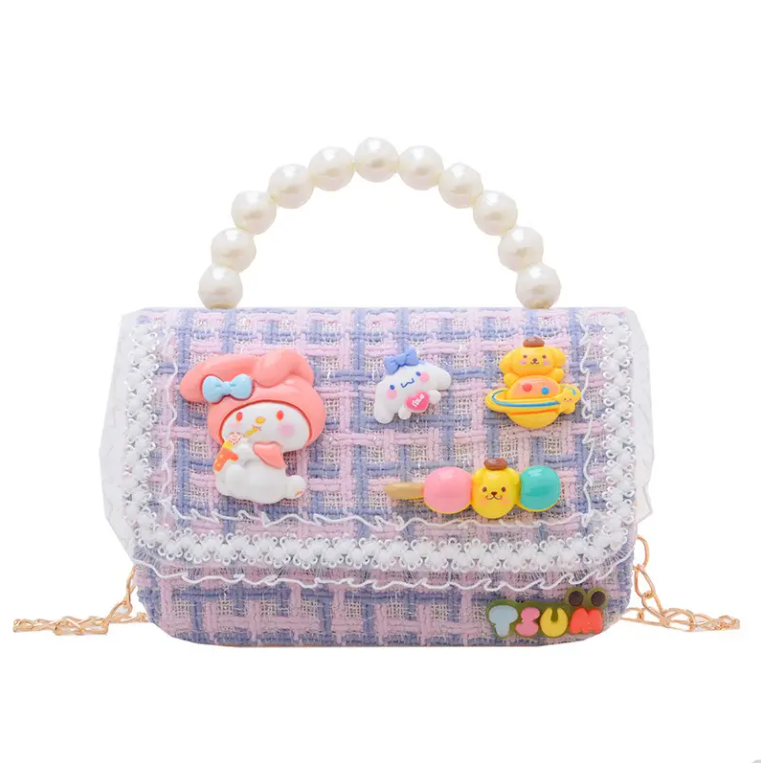 Children's Pearl Hand/Sling bag with San-rio Cartoon - Free Keychain Included